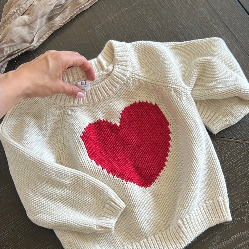 Cozy White Sweater with Red Heart by H&M